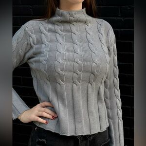 Jones New York Sport Gray Cable Knit Mock Neck Vintage Sweater - Size M - EUC